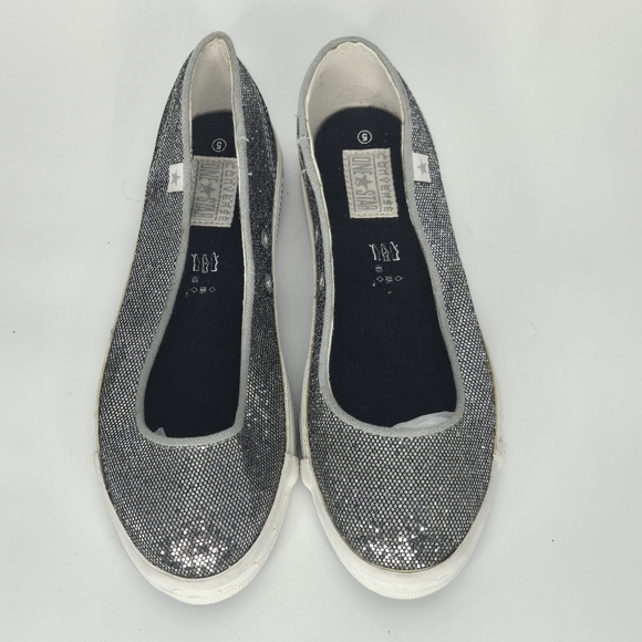 Converse one star ballet flats silver sequins size 5 bling glam metallic - Picture 3 of 9